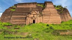  Presentation with temple - Audience pleasing PPT theme consisting of ruined mingun pagoda in mingun paya temple mandalay myanmar backdrop and a gold colored foreground