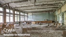  Presentation with pripyat - Cool new PPT theme with ruined school assembly hall backdrop and a gray colored foreground