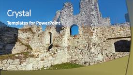  Presentation with castle wall - Theme having ruins - ruined medieval castle wall detail background and a teal colored foreground