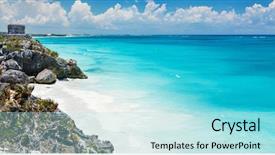  Presentation with mayan - Audience pleasing PPT theme consisting of ruins and beautiful caribbean coast backdrop and a light blue colored foreground