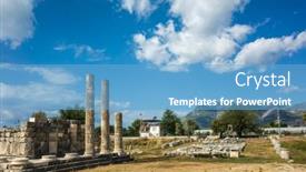  Presentation with greek columns - PPT layouts with ruins-columns-of-temple background and a teal colored foreground
