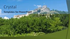  Presentation with medieval - Presentation design having ruins-of-a-medieval-castle background and a light blue colored foreground