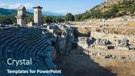  Presentation with ancient civilization - Beautiful slide set featuring ruins-of-amphitheater-and-rock backdrop and a ocean colored foreground