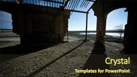  Presentation with industrial textile industry yarn spools - Cool new presentation design with ruins of an industrial building backdrop and a tawny brown colored foreground