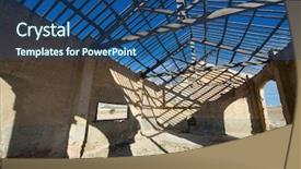  Presentation with industrial textile industry yarn spools - Beautiful presentation theme featuring ruins of an industrial building backdrop and a  colored foreground