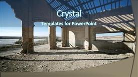  Presentation with industrial textile industry yarn spools - Presentation with ruins of an industrial building background and a  colored foreground