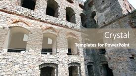  Presentation with castle wall - Presentation theme featuring ruins-of-an-old-castle background and a coral colored foreground