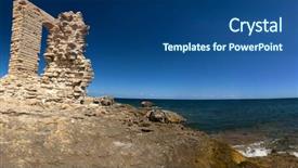  Presentation with ancient ruins - Slide deck enhanced with ruins of ancient fatimid fortifications from the 10th century by the sea in mahdia tunisia background and a ocean colored foreground
