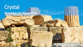  Presentation with greek column - Presentation design featuring ruins of ancient greek column background and a teal colored foreground