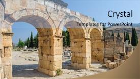  Presentation with ancient ruins - Slide set with ruins of ancient hierapolis now pamukkale turkey background and a light blue colored foreground
