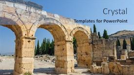  Presentation with now - Presentation design featuring ruins of ancient hierapolis now pamukkale turkey background and a light blue colored foreground