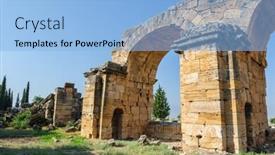  Presentation with ancient ruins - Slide set having ruins of ancient hierapolis now pamukkale turkey background and a light blue colored foreground