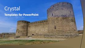  Presentation with ukraine - Theme consisting of ruins of castle in belgorod-dnestrovsky ukraine background and a cobalt blue colored foreground