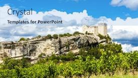  Presentation with vineyard - Audience pleasing PPT theme consisting of ruins-of-castle-in-vaison backdrop and a light blue colored foreground