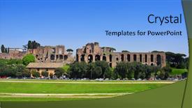  Presentation with circus - Colorful presentation design enhanced with ruins of circus maximus and the domus augustana on palatine hill in rome italy backdrop and a light blue colored foreground