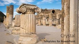  Presentation with ancient ruins - Slide set consisting of ruins-of-columns-in-ancient background and a coral colored foreground