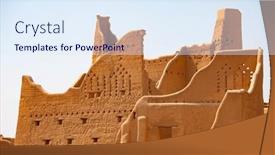  Presentation with riyadh - PPT theme having ruins-of-diriyah-old-city background and a sky blue colored foreground
