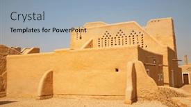  Presentation with riyadh - Slide set featuring ruins-of-diriyah-old-city background and a light blue colored foreground