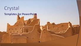  Presentation with saudi arabia - Slide set consisting of ruins-of-diriyah-old-city background and a sky blue colored foreground