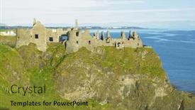  Presentation with castle - Slides consisting of ruins-of-dunluce-castle-county background and a gold colored foreground