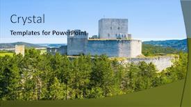  Presentation with gothic castle - Presentation theme featuring ruins-of-gothic-castle-rabi and a light blue colored foreground