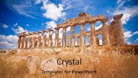  Presentation with greek column - PPT theme with ruins of greek temple selinunte background and a gold colored foreground