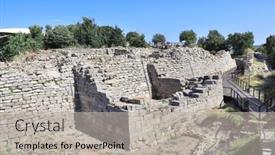  Presentation with ancient ruins - Audience pleasing PPT theme consisting of ruins-of-house-in-ancient backdrop and a light gray colored foreground