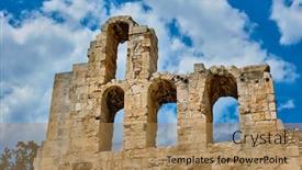 Presentation with ancient ruins - Presentation design featuring ruins-of-odeon-of-herodes background and a coral colored foreground