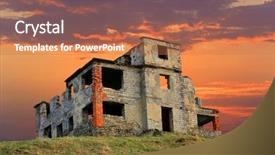  Presentation with old house - Amazing PPT theme having ruins of old abandoned house backdrop and a coral colored foreground