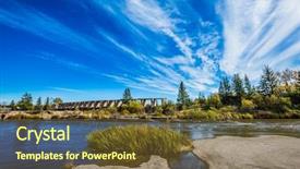  Presentation with dam construction - Colorful presentation design enhanced with ruins of old dam backdrop and a tawny brown colored foreground