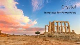  Presentation with temple - Audience pleasing presentation theme consisting of ruins of poseidon temple greece backdrop and a teal colored foreground