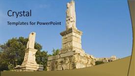  Presentation with ancient ruins - Presentation theme enhanced with ruins-of-statues-odeon background and a teal colored foreground