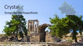  Presentation with corinth - Slides having ruins of temple in corinth background and a light blue colored foreground