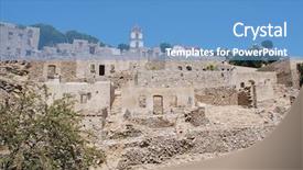  Presentation with abandoned - Colorful slide deck enhanced with ruins of the abandoned village of mikro chorio on the greek island of tilos backdrop and a teal colored foreground