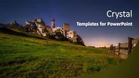  Presentation with castle - Presentation theme having ruins-of-the-castle background and a ocean colored foreground