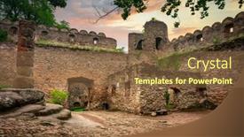  Presentation with castle - Presentation having ruins-of-the-chojnik-castle background and a tawny brown colored foreground