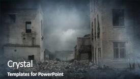  Presentation with disaster - Theme enhanced with ruins of the city disaster background and a dark gray colored foreground
