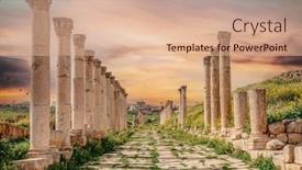  Presentation with city - PPT theme enhanced with ruins-of-the-city background and a coral colored foreground