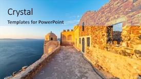  Presentation with santorini - Beautiful slides featuring ruins of the venetian castle backdrop and a light blue colored foreground