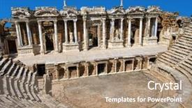  Presentation with ancient ruins - Slide deck with ruins of theater in ancient hierapolis turkey background and a coral colored foreground