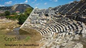  Presentation with amphitheater - Slide deck featuring ruins-of-theatre-in-letoon background and a coral colored foreground