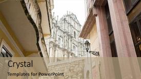  Presentation with macau - Presentation design with paul's cathedral in macau background and a coral colored foreground