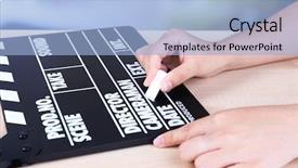  Presentation with black hands - Theme featuring rule making - black cinema clapper board background and a light blue colored foreground