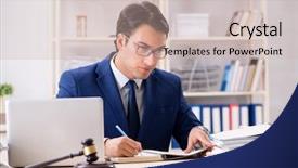  Presentation with juvenile court intake process - Colorful theme enhanced with rule making - young handsome judge working backdrop and a soft green colored foreground