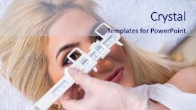  Presentation with ophthalmologist - Audience pleasing PPT layouts consisting of ruler measure up - female ophthalmologist is checking up backdrop and a sky blue colored foreground