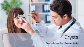  Presentation with ophthalmologist - Slide set having ruler measure up - ophthalmologist is checking up patient background and a light blue colored foreground