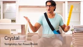  Presentation with many books - Amazing PPT theme having ruler science - male student with many books backdrop and a  colored foreground