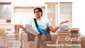  Presentation with many books - Presentation theme featuring ruler science - male student with many books background and a  colored foreground