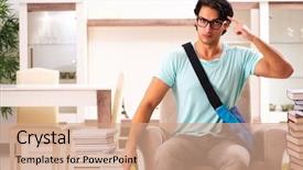  Presentation with many books - Slide set enhanced with ruler science - male student with many books background and a  colored foreground