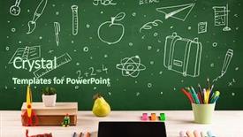  Presentation with blackboard in an abandoned school - PPT theme with ruler science - wooden school desk with stuff background and a ocean colored foreground